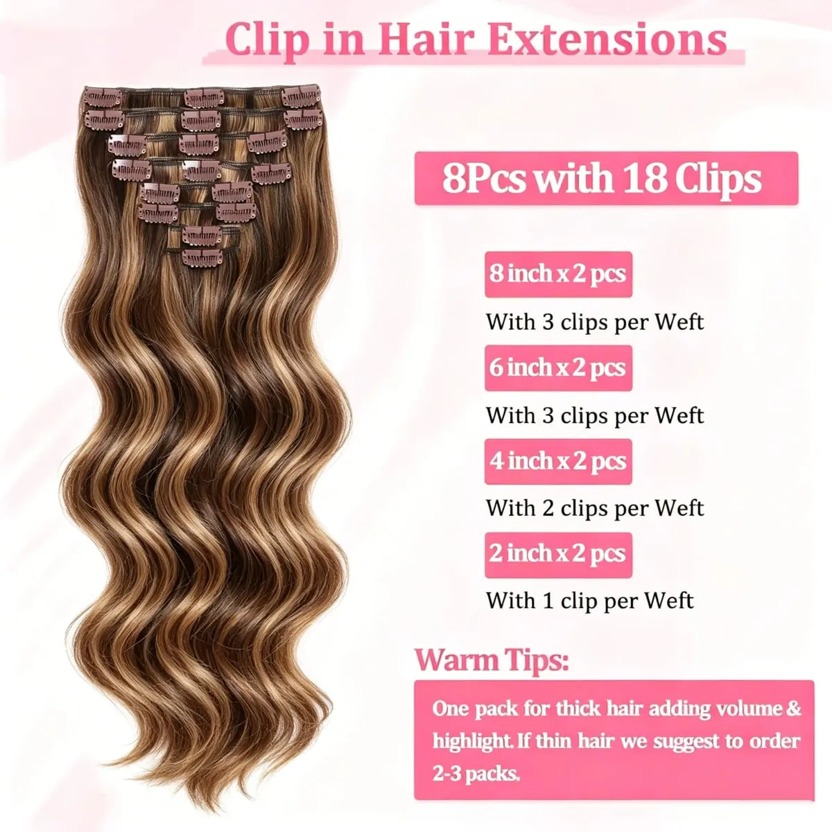 Highlight 4/27 Body Wave Clip In Hair Extensions 100% Human Hair 120g/8pcs Full Head Clip Ins Human Hair Extensions For Woman