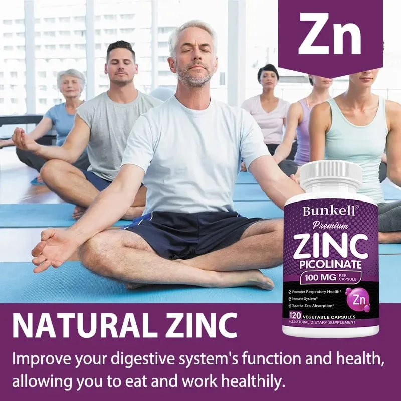 Premium Zinc Picolinate 100mg High Absorption Immune Support Respiratory Health Energy Production & Sleep Supplement