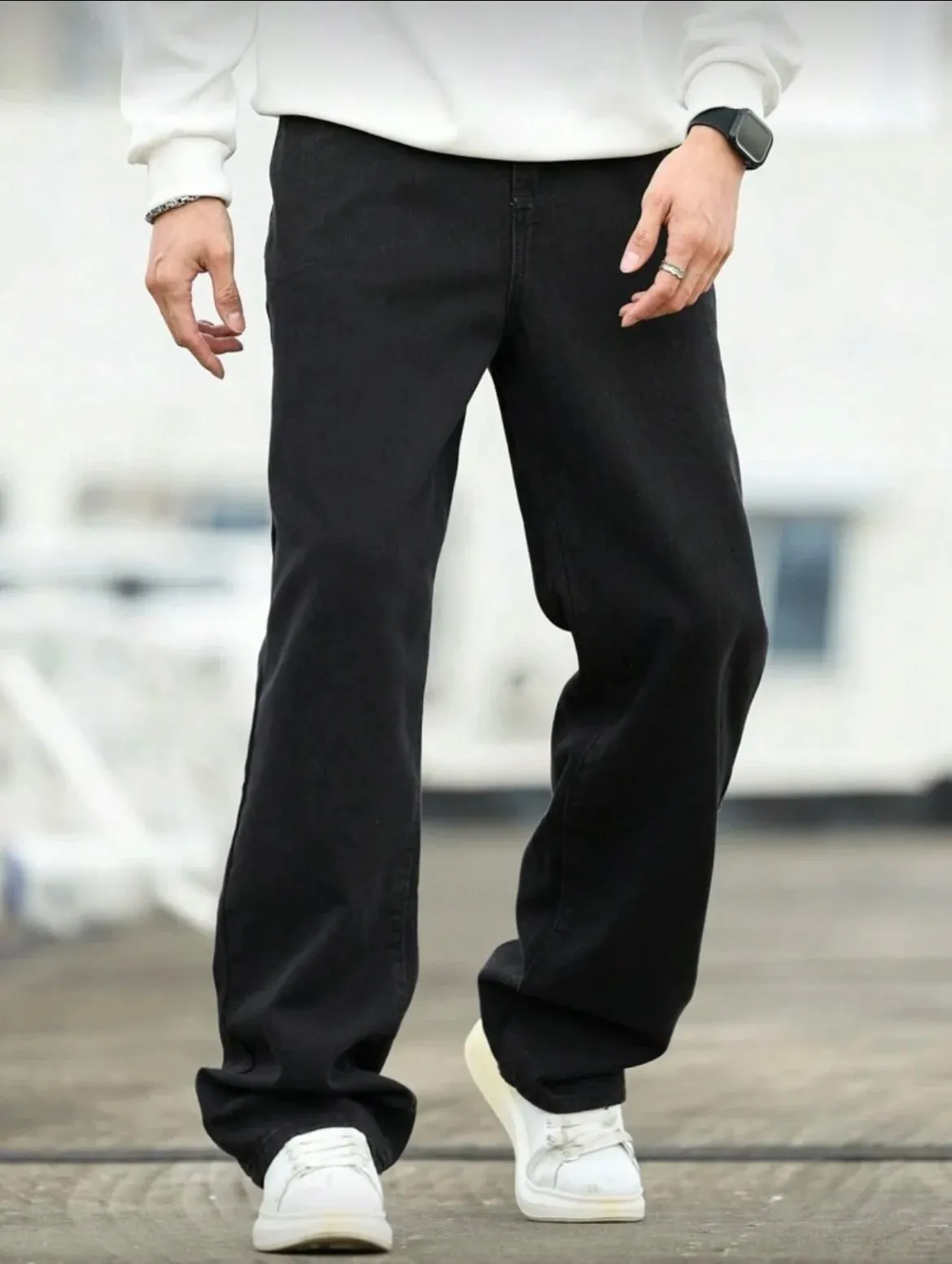 Men's Wide Leg Jeans - Oversized Straight Fit Denim Pants with Casual Drop Crotch
