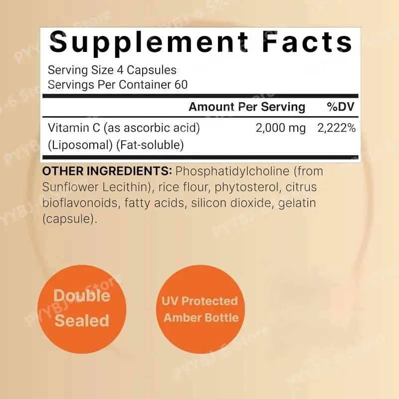 Liposomal Vitamin C 2 000 มก. รองรับสุขภาพของสารต้านอนุมูลอิสระและระบบภูมิคุ้มกัน การดูดซึมสูง ปลอดจีเอ็มโอ ปราศจากกลูเตน– 240 แคปซูล