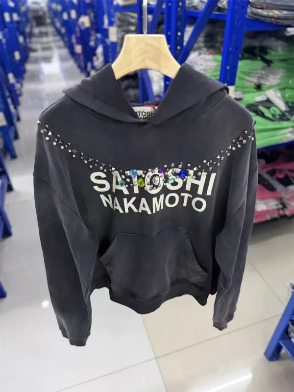 Autumn/Winter SN Necklace Letter Print Washed Vintage Hoodie High Street Casual Cotton Loose Sports Versatile Trendy Tops Men