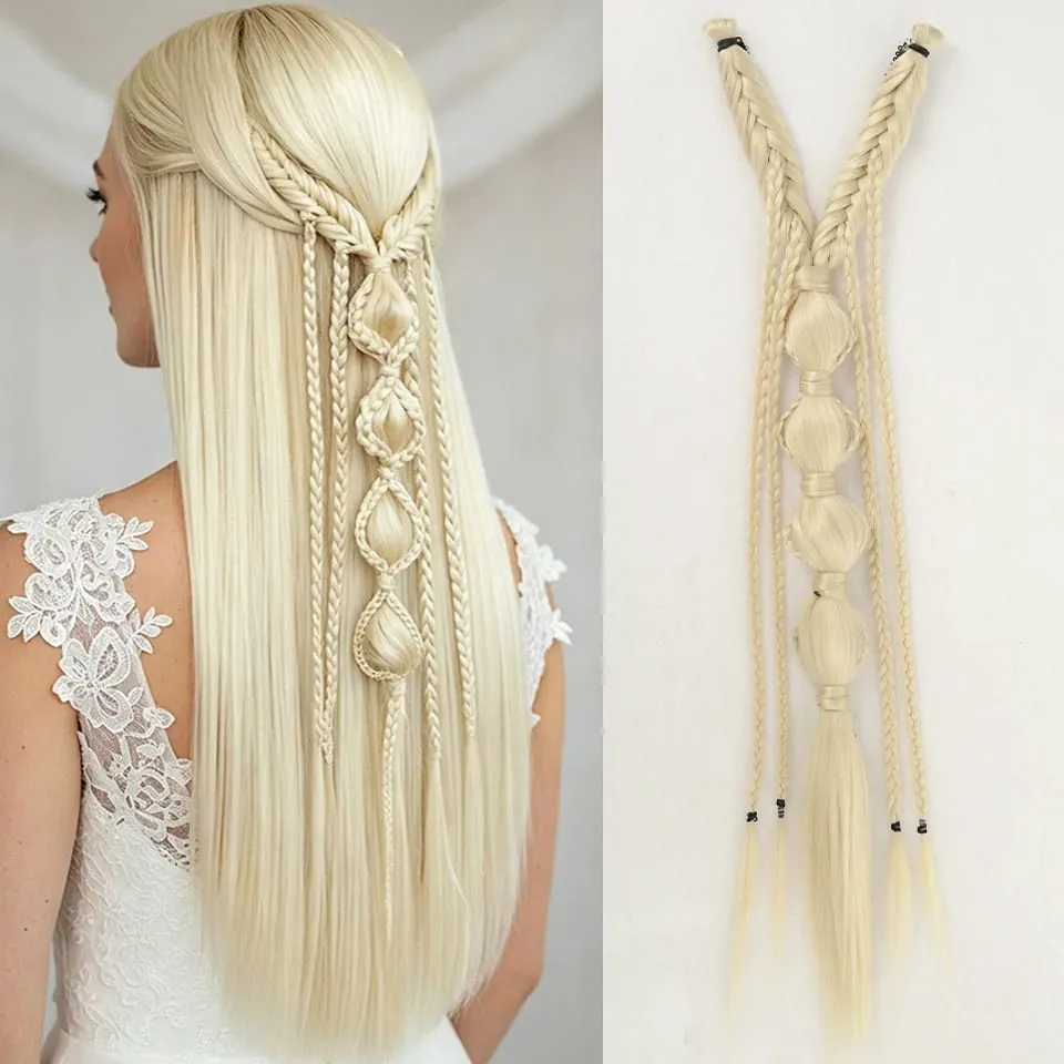 Synthetic Long Twist Braid Bubble Ponytail Extensions With U-shaped BB Clip 24 Inch Braided Wig Extensions For Women Daily Party — image 10