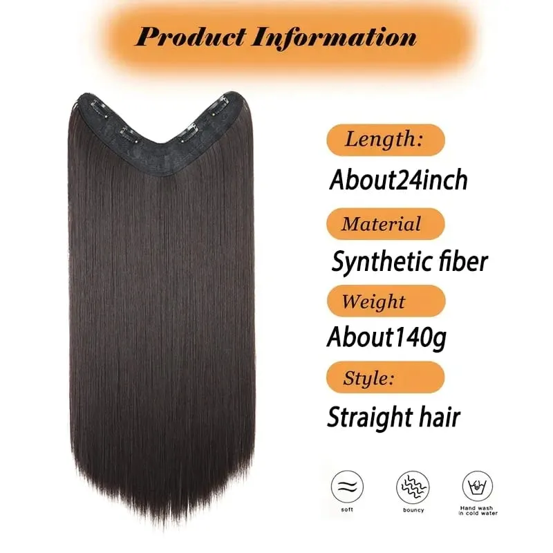 24Inch Synthetic Long Straight One Piece 4 Clips Hair Extensions Invisible Hairpiece Soft Fake Hair For Women Daily Wear