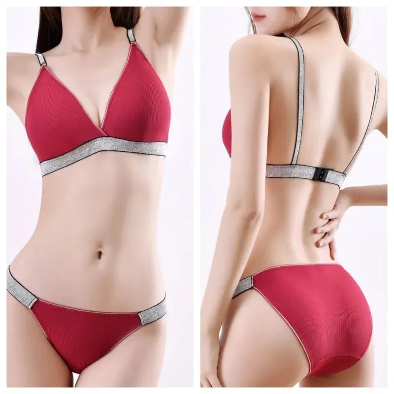 Γυναικείο Σετ σουτιέν και εσώρουχα Wirefree Bralette με επένδυση Σλιπ μπικίνι χαμηλού ύψους Σέξι σετ εσωρούχων Μαλακά άνετα καθημερινά εσώρουχα