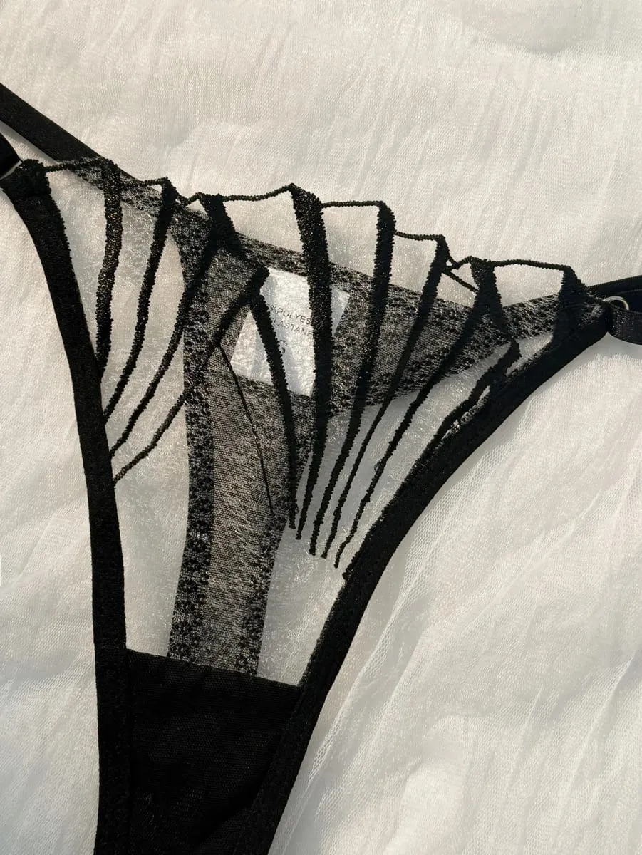 2-piece Women's Black Scallop Chest Cup Embroidered Lingerie Set Suitable for All Seasons ZA824058 — image 6