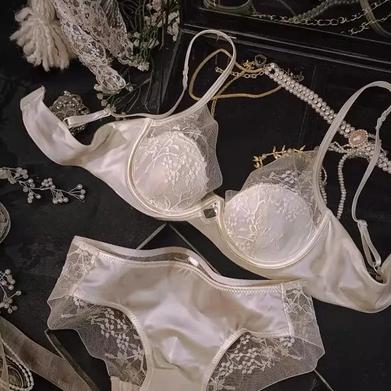 Hot Sale Summer French Lace Bra Set Women Wirefree Lift Support Small Bust Gathering Anti-Sagging Slim Soft Daily Intimates