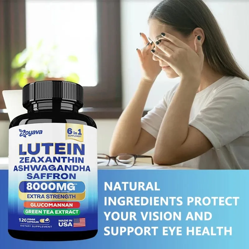 Suplemen Lutein & Zeaxanthin 8000 Mg Vitamin Mata dengan Safron untuk Dewasa Suplemen Kesihatan Mata Menyokong Penglihatan