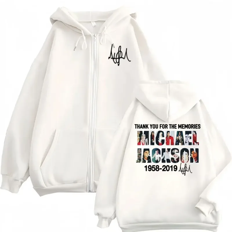 Michael Jackson Thank You for The Memories Zipper Hoodies Men Women Harajuku Fashion Sweatshirt Coats Oversized Zip Up Pullovers
