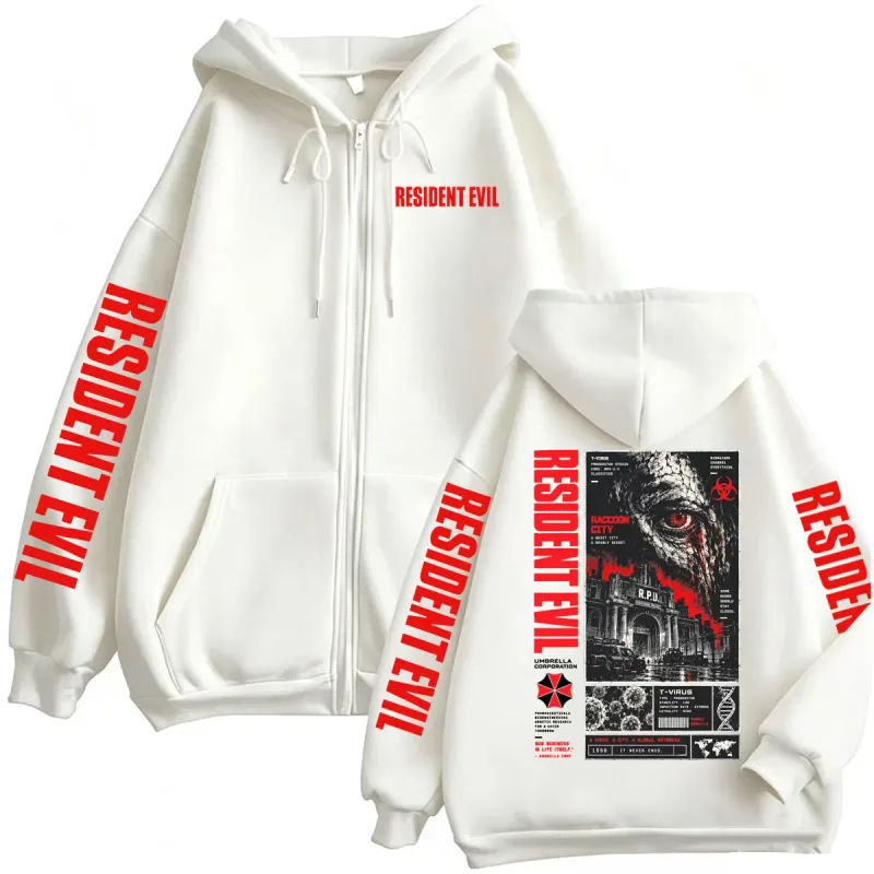 Vintage Resident Evil t-virus Horror Gaming con cremallera sudaderas con capucha hombres mujeres Harajuku Moda Gótica chaqueta sudaderas abrigos ropa de calle