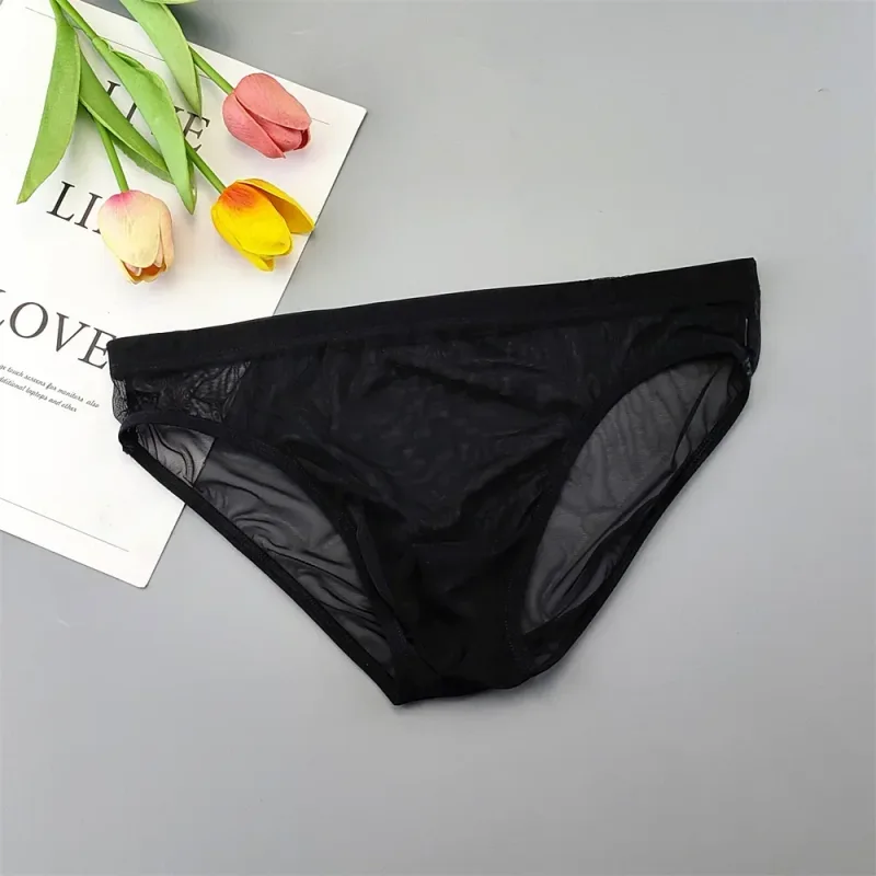 남자 투명한 나일론 팬티 3D 주머니 경량 남성 비키니 속옷 부드러운 쉬어 빠른 건조 스트레치 란제리 XL/XXL/3XL/4XL