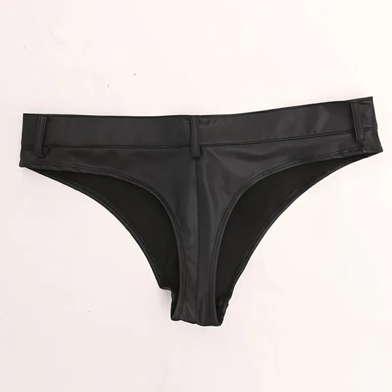 Men Faux Leather Shorts Thongs Button T Crotch Low Rise Very Hot Lingerie Sissy G-String T-Back Brief Underwear Men's Clothing