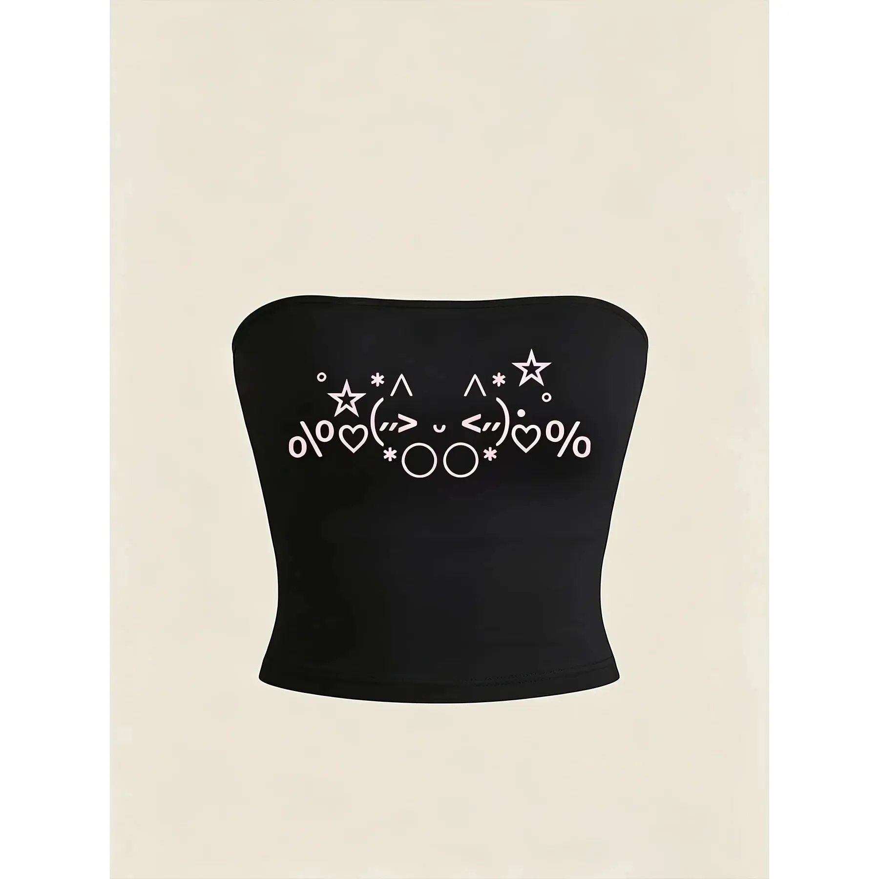 Sweet and Cool Y2K Printed Cat Face Kawaii Tube Top Casual Strapless Tube Top All-season Comfort Y2K Women Girls