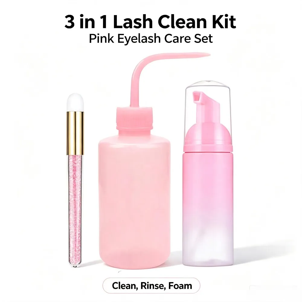 60ml Refillable Leakproof Empty Foam Mousse Pump Bottles Lash Extension Cleansing Kit Soft Brush 250ml Rinse Bottle Beauty Tools