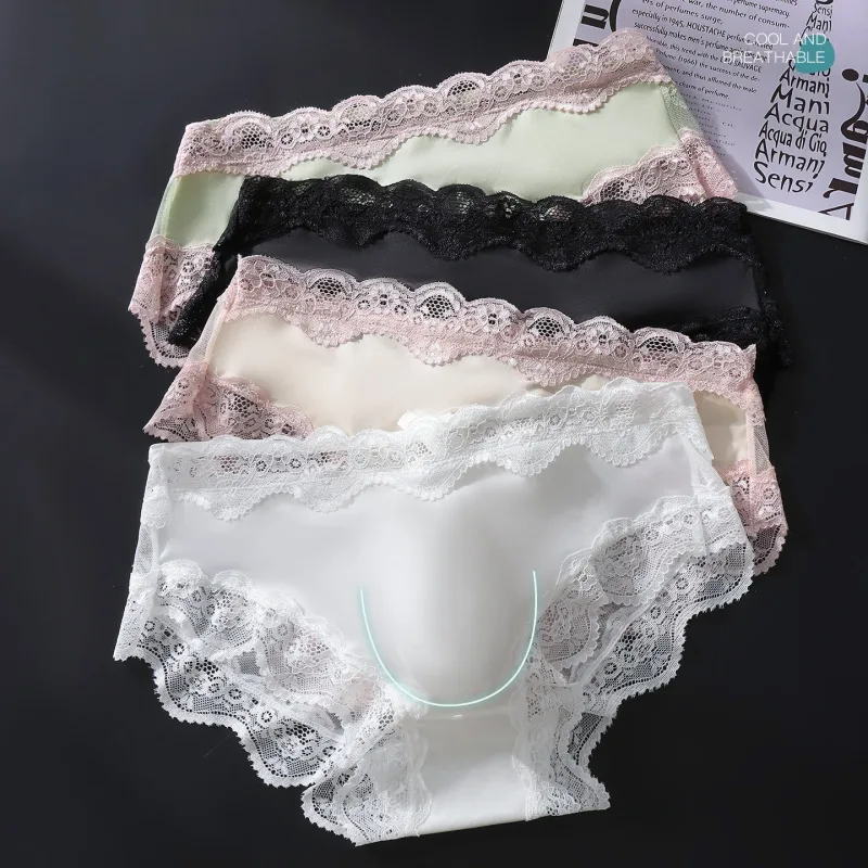 Men Triangle Panties Lace Trim Butterfly Knot Flower Pattern Manipis Super Kumportable U Bulge Pouch Breathable Transparent Underwe