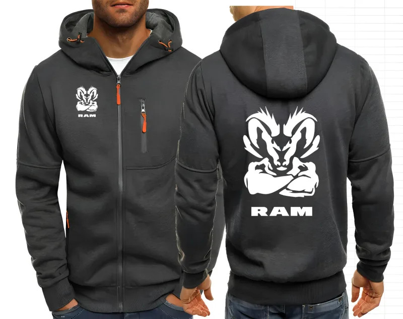 2025 Ram 1500 Turbo DodgeLY Appassionati di auto Streetwear da uomo Felpe con zip Tinta unita Felpa con cappuccio Felpa con cappuccio da uomo all'aperto