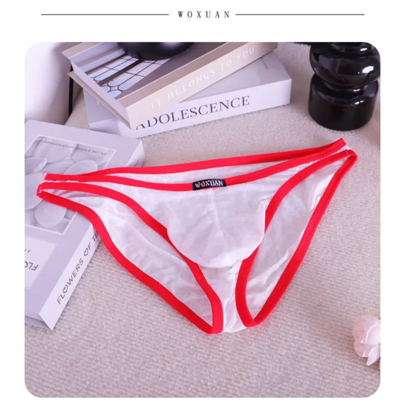 3PCS Lace Convex Briefs Men's Briefs Transparent Sexy Low Waist Mesh Quick-drying Solid Color Breathable Men Underwear