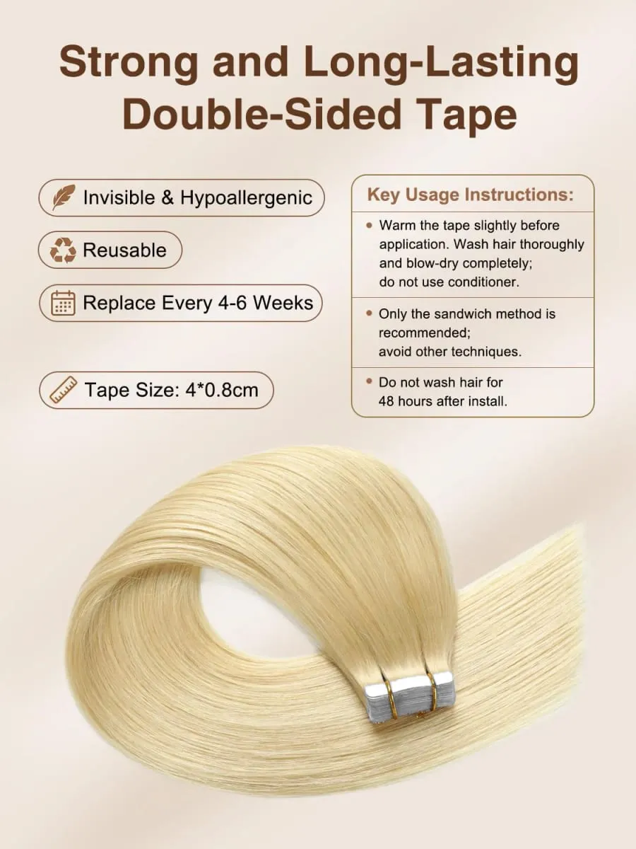 Blonde #613 Straight Tape In Human Hair Extensions 100% Human Hair Adhesive Glue Skin Weft Tape In Hair Extensions For Woman