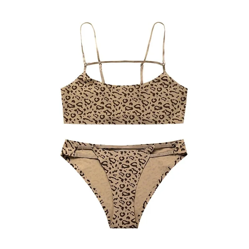 Vendita calda Leopard Ice Silk Bralette Wireless Active Fitness Reggiseno Tracelss Breve reggiseno senza cuciture e set di slip per le donne