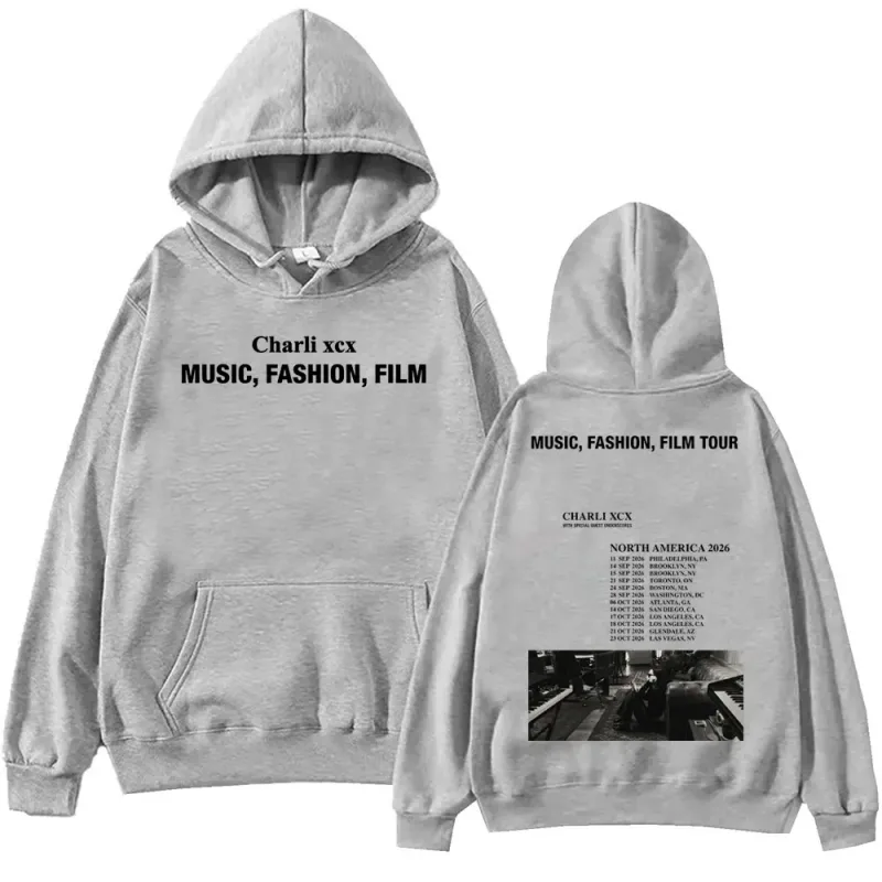 Singer Charli Xcx Music Fashion Film Tour 2026 Hoodies Men Women Rock Punk Sweatshirts High Quality Fleece Oversized Pullovers