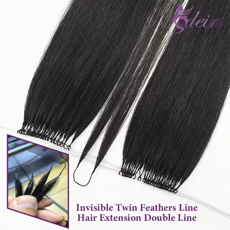New Double-line Feather Hair Extensions Natural Real Human Hair Microring Hair Extensions Brown Blonde Color Straight