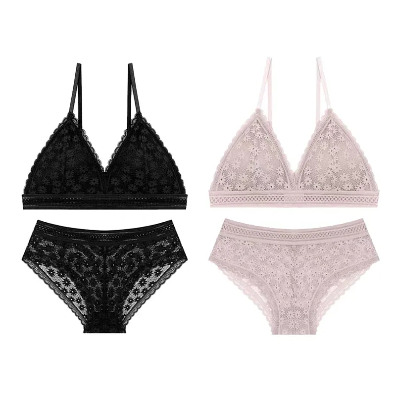 2PCS Sexy Lace Bra and Panty Set Push Up Seamless Bras Mid Waist Briefs Underwear Sets Sexy Underwear for Women
