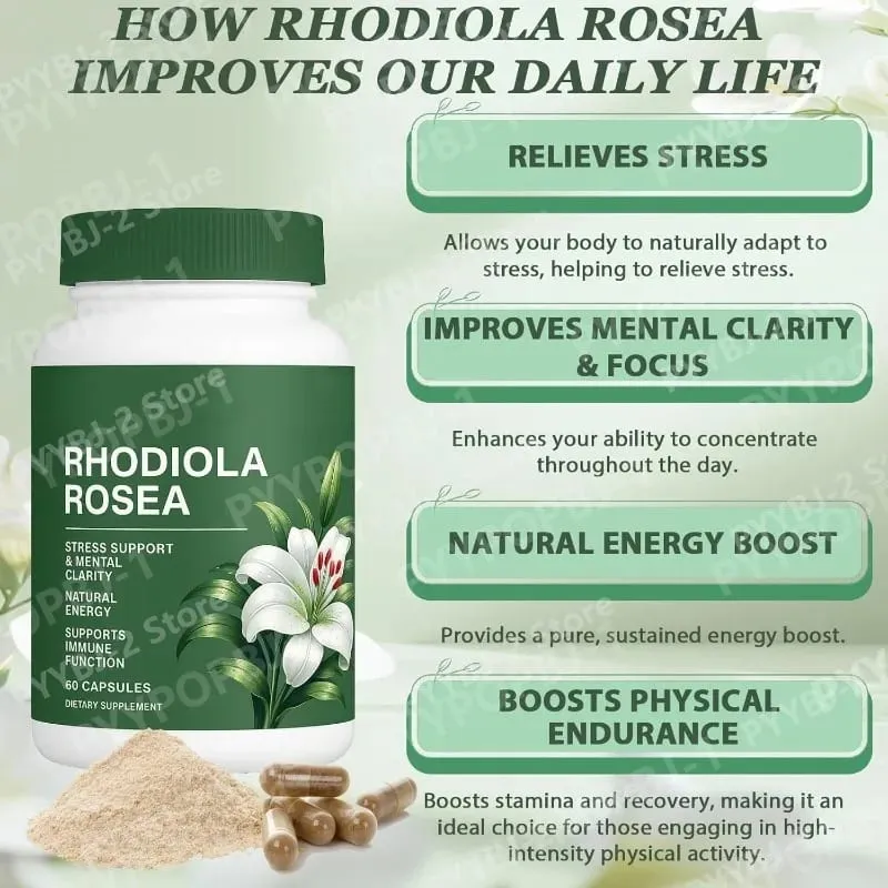 60 Pieces Rhodiola Rosea Capsules 500mg Natural Herbaceous Plants Supplement for Daily Stress Support & Energy Balance Health