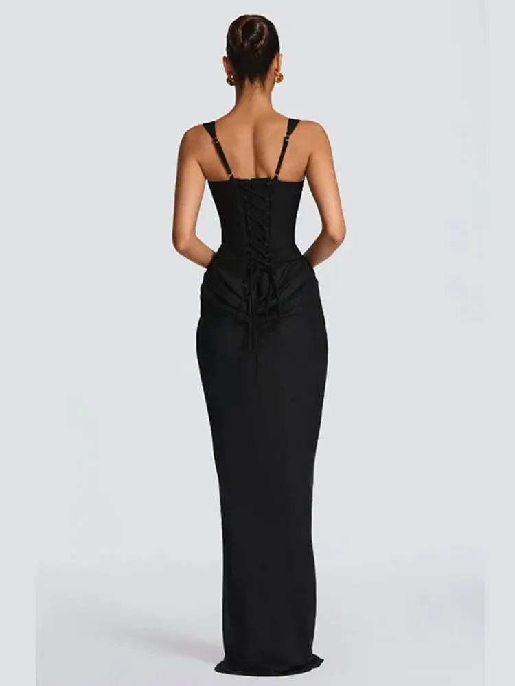 Sexy Women Square-neck Halter Maxi Dress 2026 Pleated Sleeveless Backless High Waist Bodycon Dresses New Summer Lady Party Robes