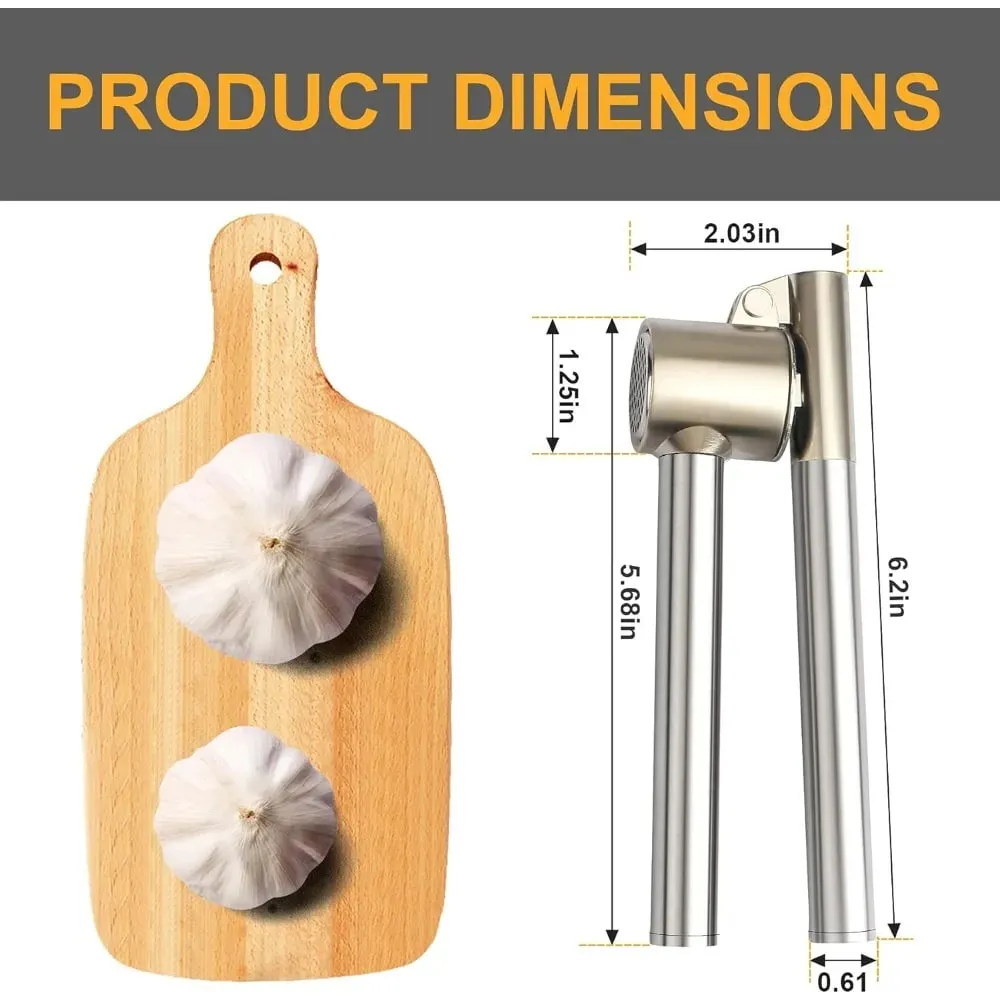 Stainless Steel Garlic Press Set - Manual Ginger Garlic Mincer Crusher Chopper Heavy Duty Easy Squeeze Rust Proof Easy Clean