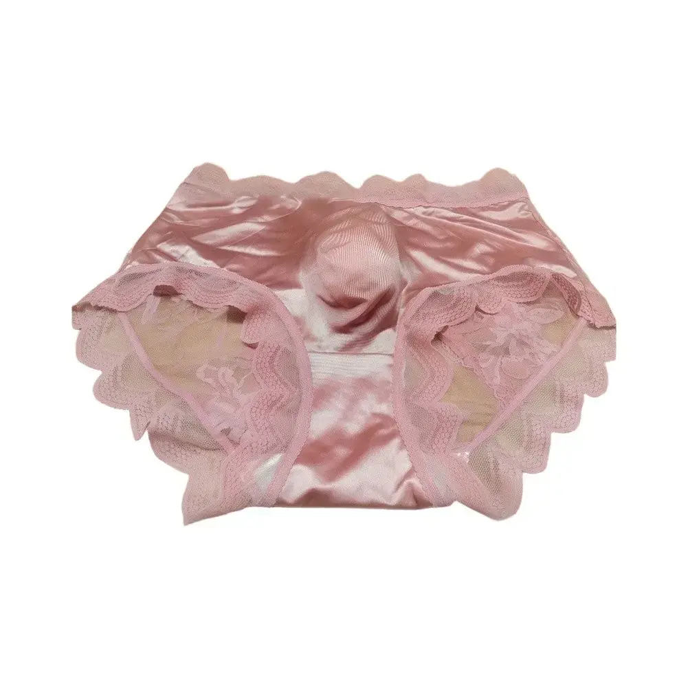 Men Satin Embroidery Floral Lace IceSilk Briefs Underwear 3D Bulge Pouch Panties Ice Silk Soft Quick Dry Breathable Sexy Panties