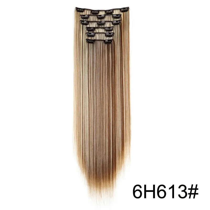 24Inch Synthetic 6pcs/set Long Straight Clip-in Hair Extension Heat Resistant Fiber Hair for Women Hair Accessories