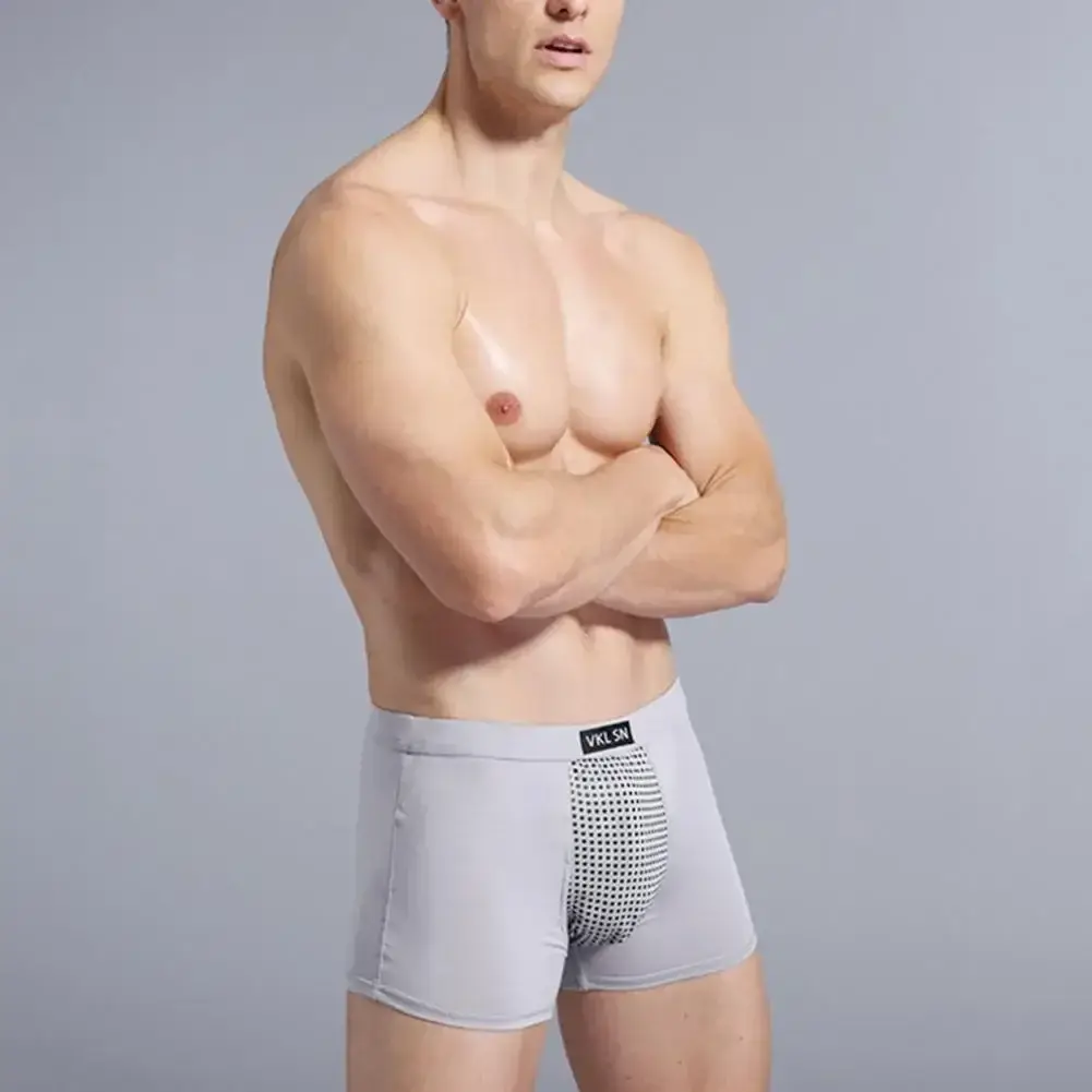 Men Boxers Sweat Absorption U Convex Magnetic Physiological Underwear Massage Solid Color Plus Size Men Underpants Inner Wear Cl