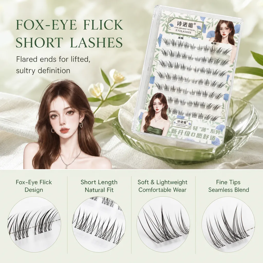 Fox-style False Eyelashes Short Length Curl Black Natural Eye Lengthening Design Lightweight For Daily Makeup Party Dating Women