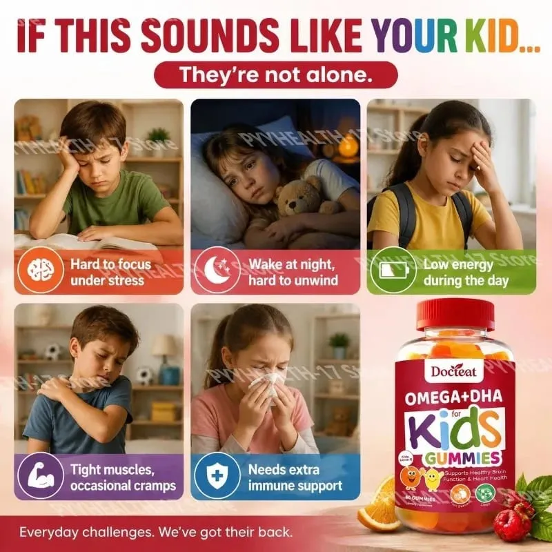 Docteat Omega+DHA Kids Gummies with DHA From Algae Vitamin C and Chia Oil Omega-3 6 9 for Brain & Vision Support 60 Gummies