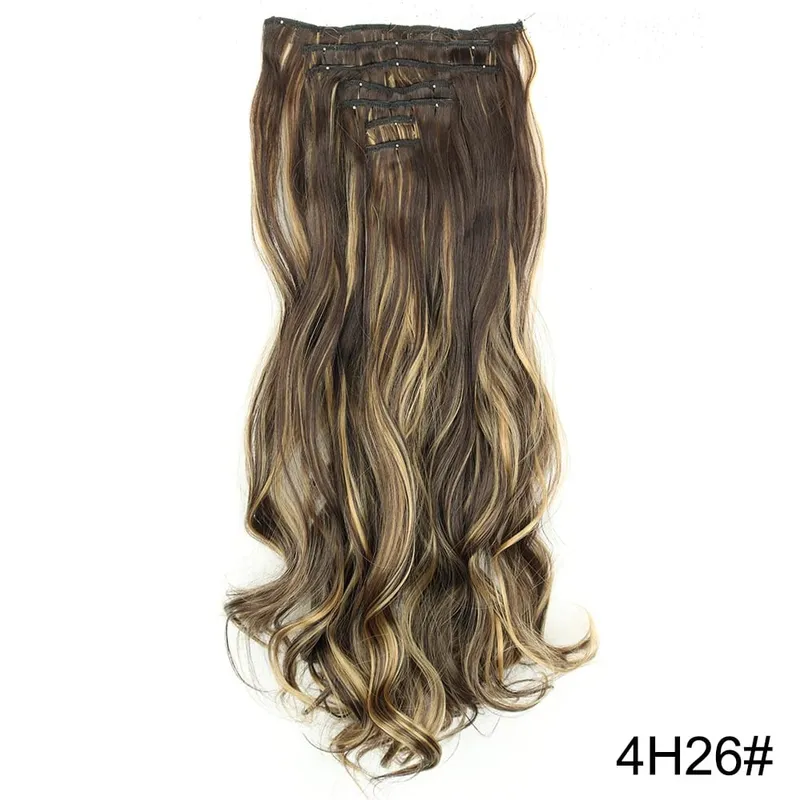 Extensions capillaires synthétiques longues et lisses à 16 clips, postiches blondes naturelles résistantes à la chaleur, 7 pièces/ensemble, pour femmes