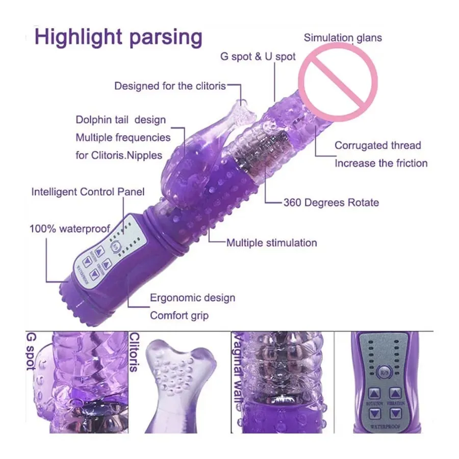 Dildo Rabbit Vibrator Masturbator G Spot 12 Speeds Vibration Dual Motor Massager Clitoris Rotation Stimulator Female Sex Toy