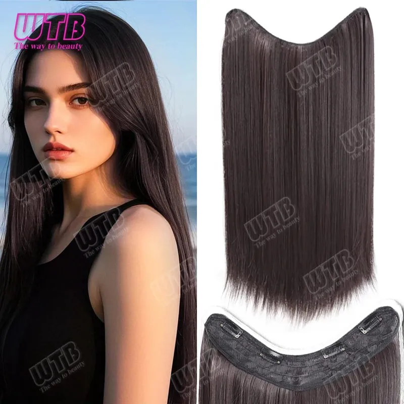 WTB Straight Hair Extensions Synthetic Wigs BB Clip Style V-Shaped Straight Hair Extensions Suitable for Women for Daily Wear