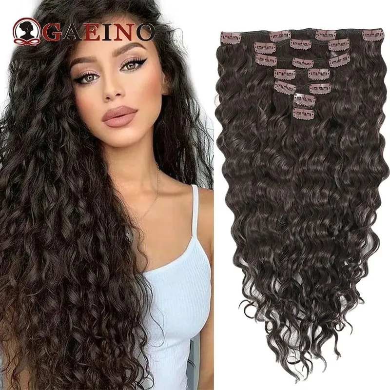12A Grade Water Wave Clip In Hair Extensions 100% Human Hair Remy 7Pcs/Set Wet and Wavy Clip Ins Hairpieces For Women 14-24Inch