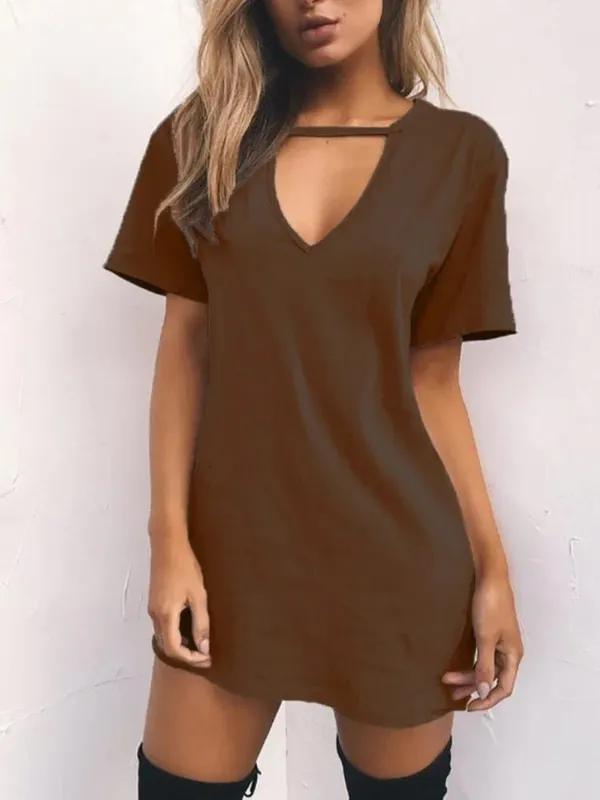 Robe portefeuille Sexy et élégante, décolleté en V profond, ample, couleur unie, manches courtes, Mini robe de soirée en boîte de nuit