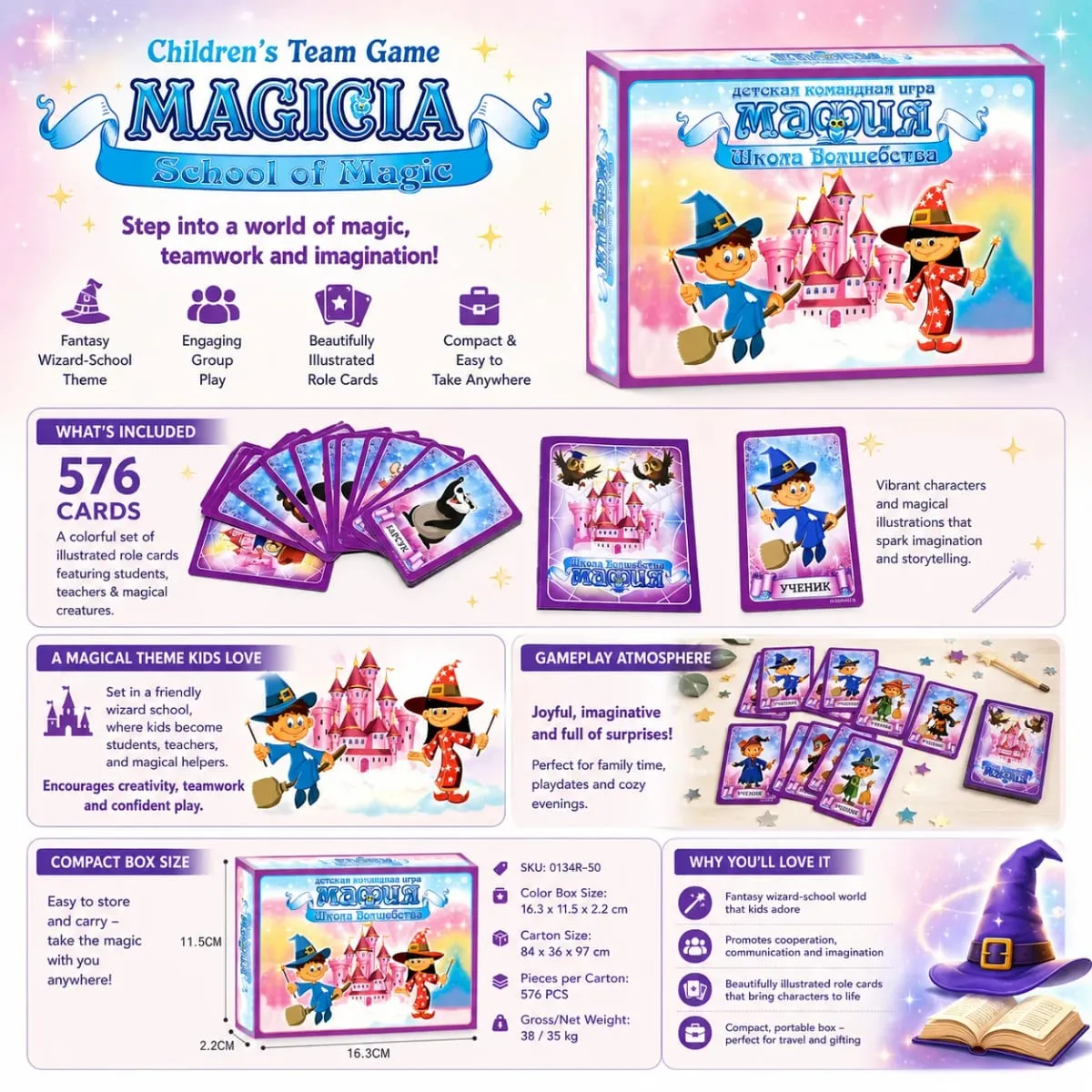 Magic School Mafia Kids Team Kortspel Wizard Rollspel Socialt avdrag Familjefest rysk version