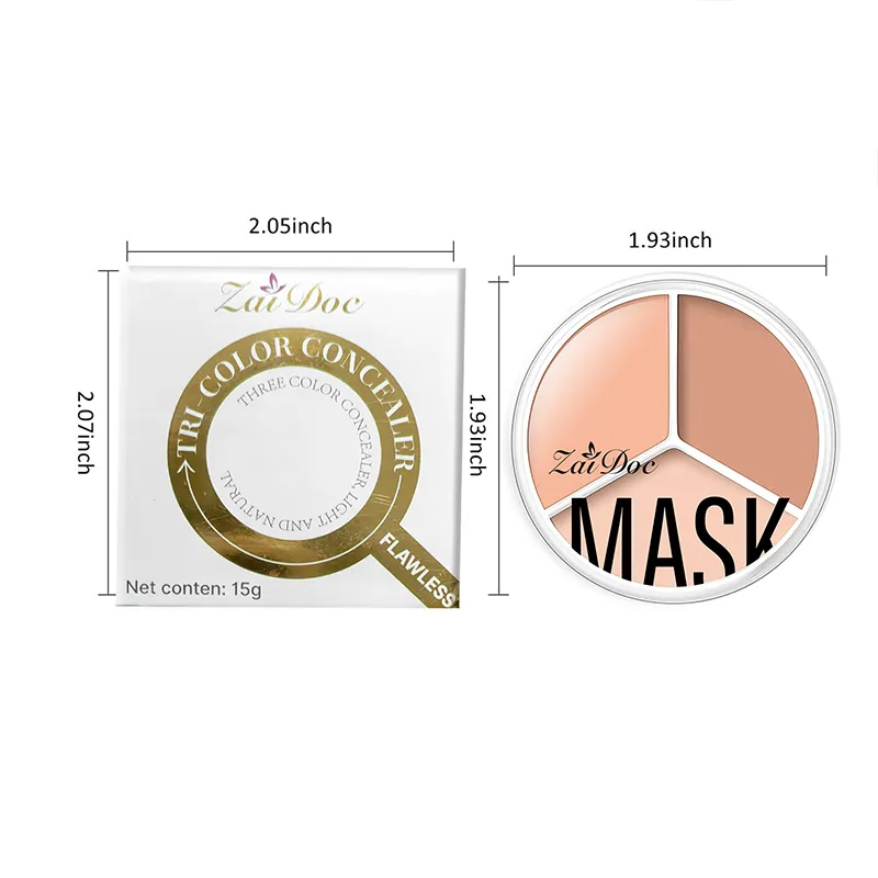 ZaiDoc 3 Colors Concealer Palette Full Coverage Long Lasting Cream Corrector for Acne Dark Circles Eye Bags Natural Makeup 15g Each
