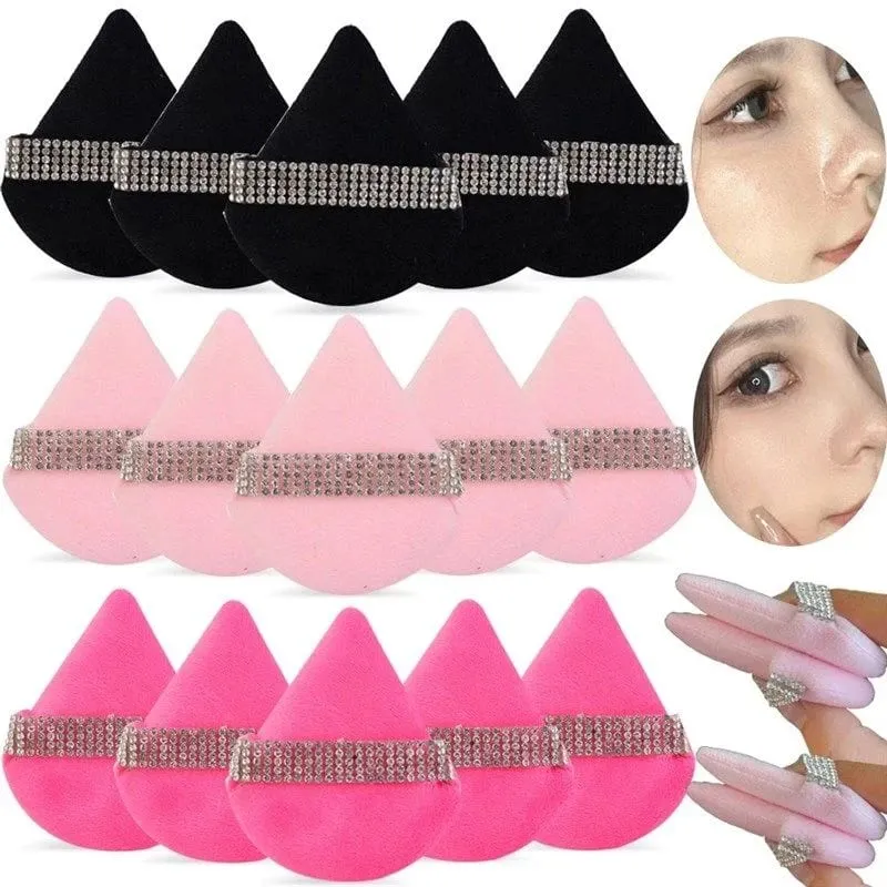 Diamond Triangle Velvet Setting Puff Ribbon Detail Powder Sponge Smooth Finishing Soft Puff for Loose Pressed Powder Application