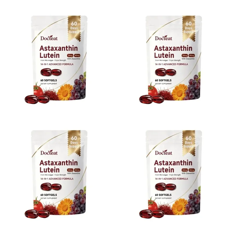 Astaxanthin and Lutein Capsule 60 Count with Grape Seed & Saffron Extract Provide Eye Nutrition Skin and Joint Health Support