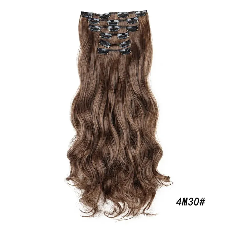 Synthetic Long Curly 16 Clips Hair Extension Heat Resistant Fiber Black Brown Hairpiece for Women Cosplay Wig Halloween Wig Part