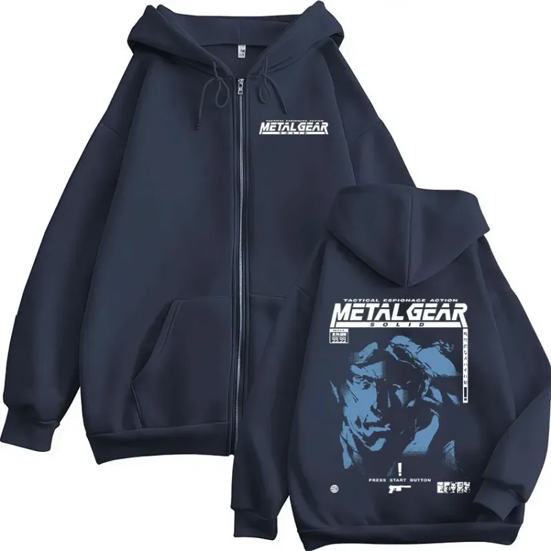 Metal Gear Solid Snake Game MGS1 Zipper Hoodies Men's Women Clothing Fashion Fleece Pullovers Zip Up Hooded Sweatshirts Jackets