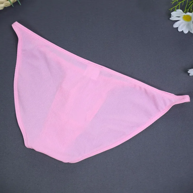1pc Men Ribbing High Fork Underwear Brief U Convex Pouch Low Rise Panties Solid Color Breathable Comfortable Underpants