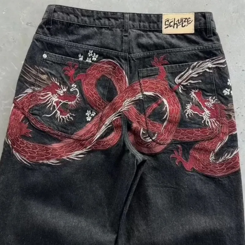 Y2K Baggy Jeans men vintage Embroidered high quality denim fabric American style jeans Gothic streetwear Hip Hop wide leg pants