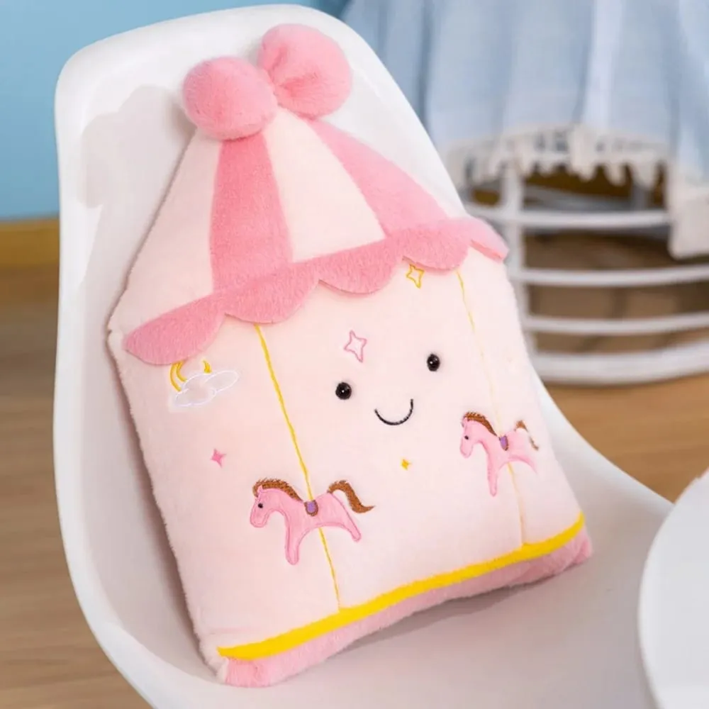 Cute Amusement Park Themed Plush Toy Fluffy Carousel Ferris Wheel Shaped Throw Pillow Sofa Cushion Home Decor