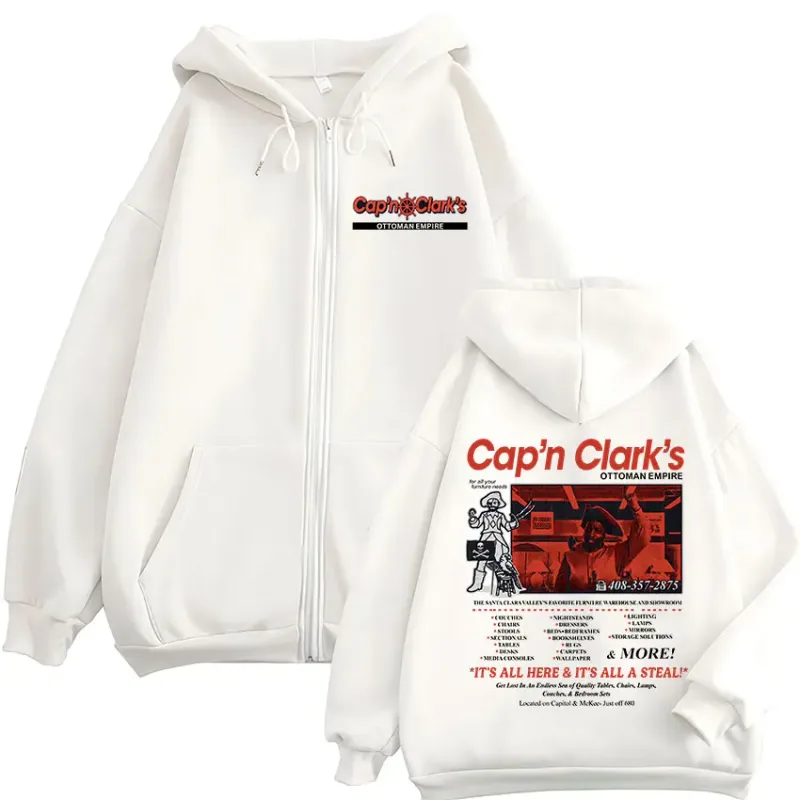 Horror Movie Backrooms Cap'n Clark's Ottoman Empire Pirate Zipper Hoodies Men's Casual Long Sleeves Zip Up Sweatshirts Jackets