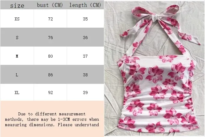 Women's Summer Short Top Pink Floral Camisole Vest Suitable for Vacation Style Girls
