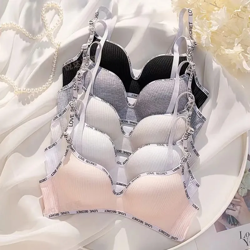 Sexy Alphabet Shoulder Strap Non-steel Ring Push Up Bra For Women Palm Cup Support Anti-sagging Breathable Lingerie